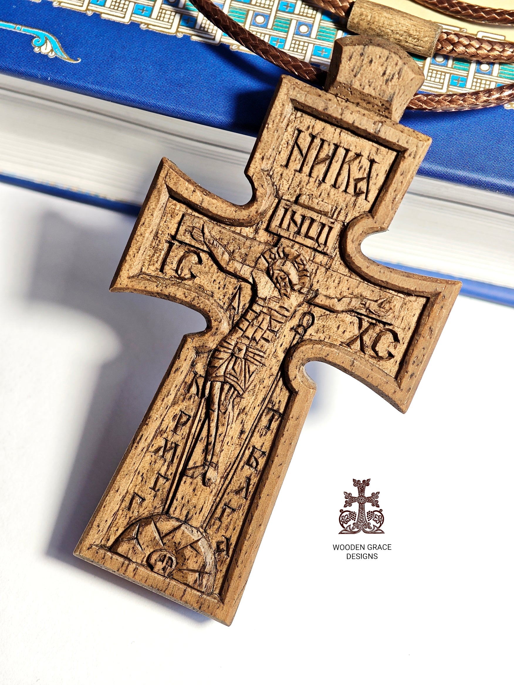 Handmade Walnut Wood Cross Necklace – Waxed Christian Pendant