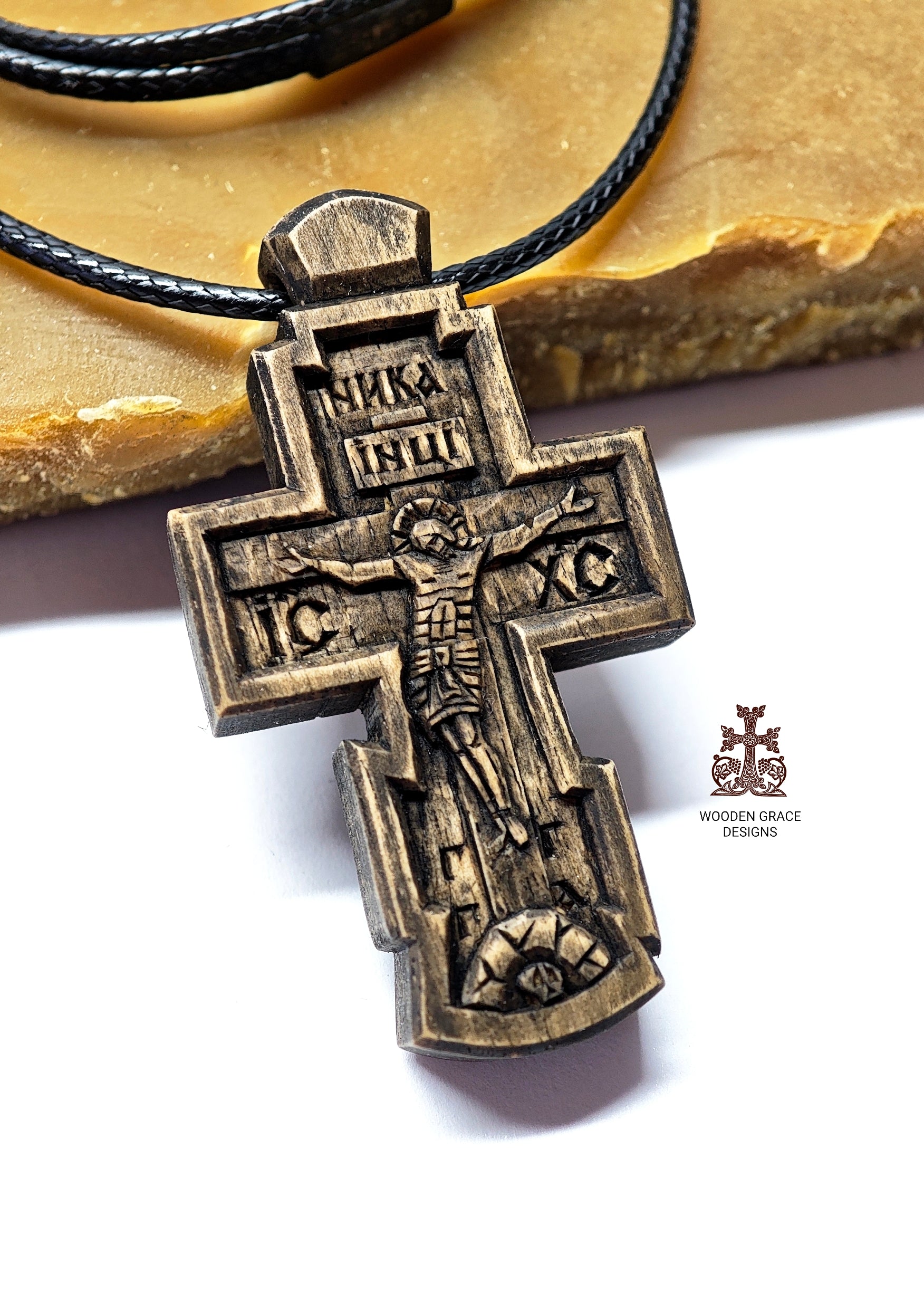 Handmade Waxed Walnut Cross: Wood Carving