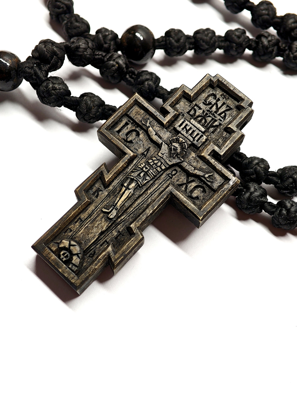 Handmade Walnut Wood Orthodox Cross Necklace with Cord