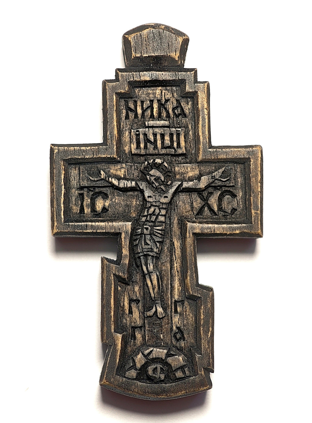 Handmade Waxed Walnut Cross: Wood Carving
