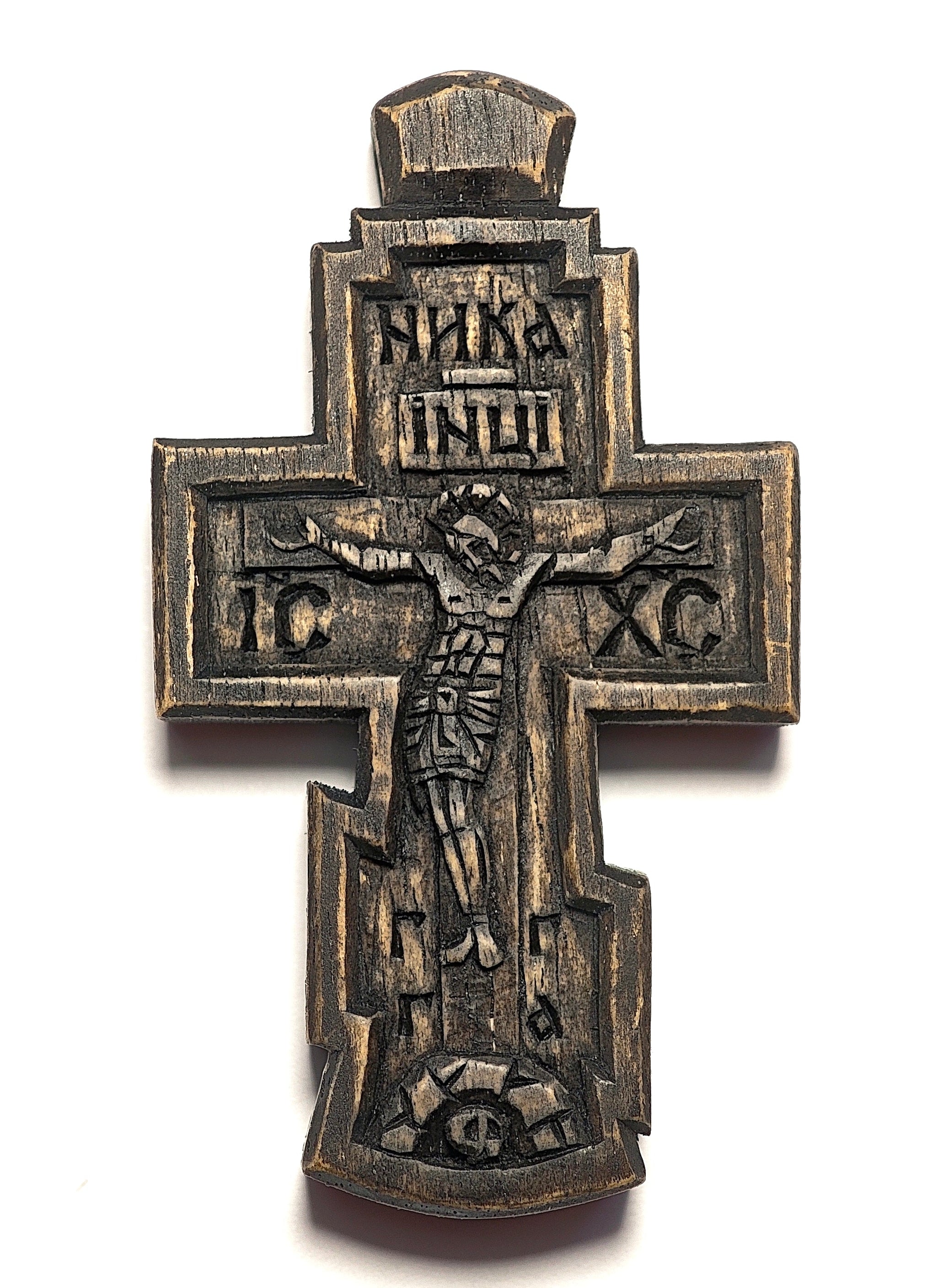 Handmade Waxed Walnut Cross: Wood Carving
