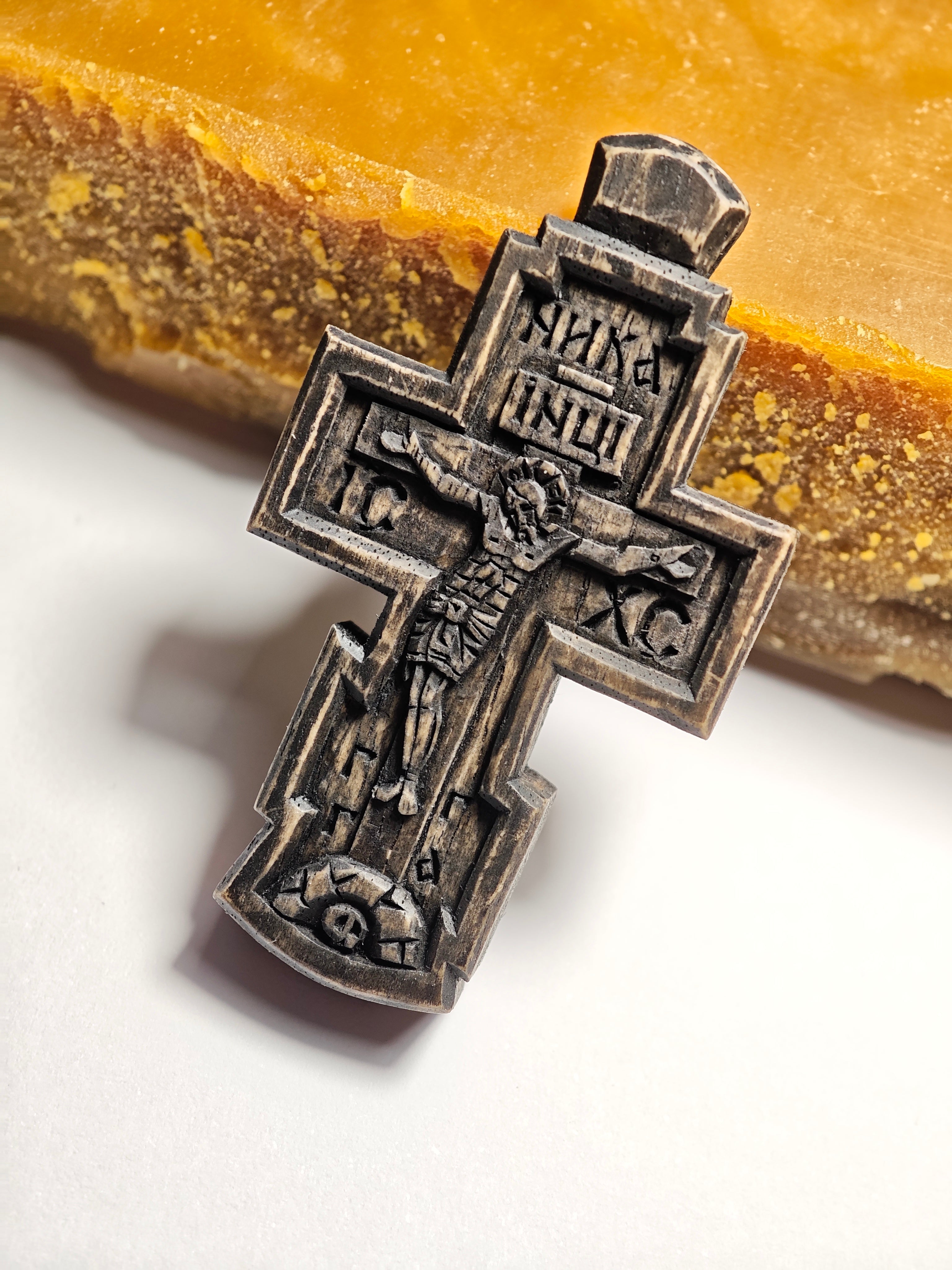 Handmade Waxed Walnut Cross: Wood Carving