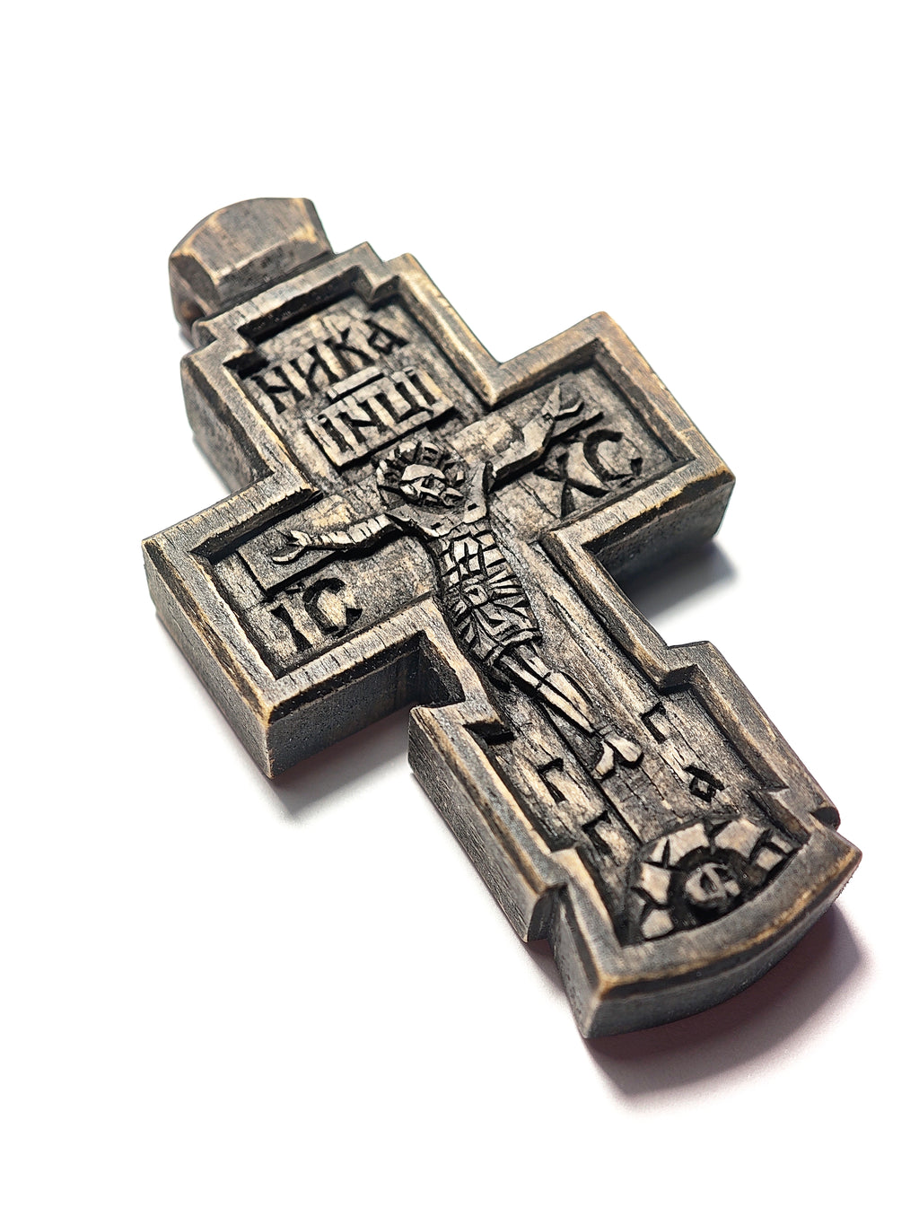 Handmade Waxed Walnut Cross: Wood Carving