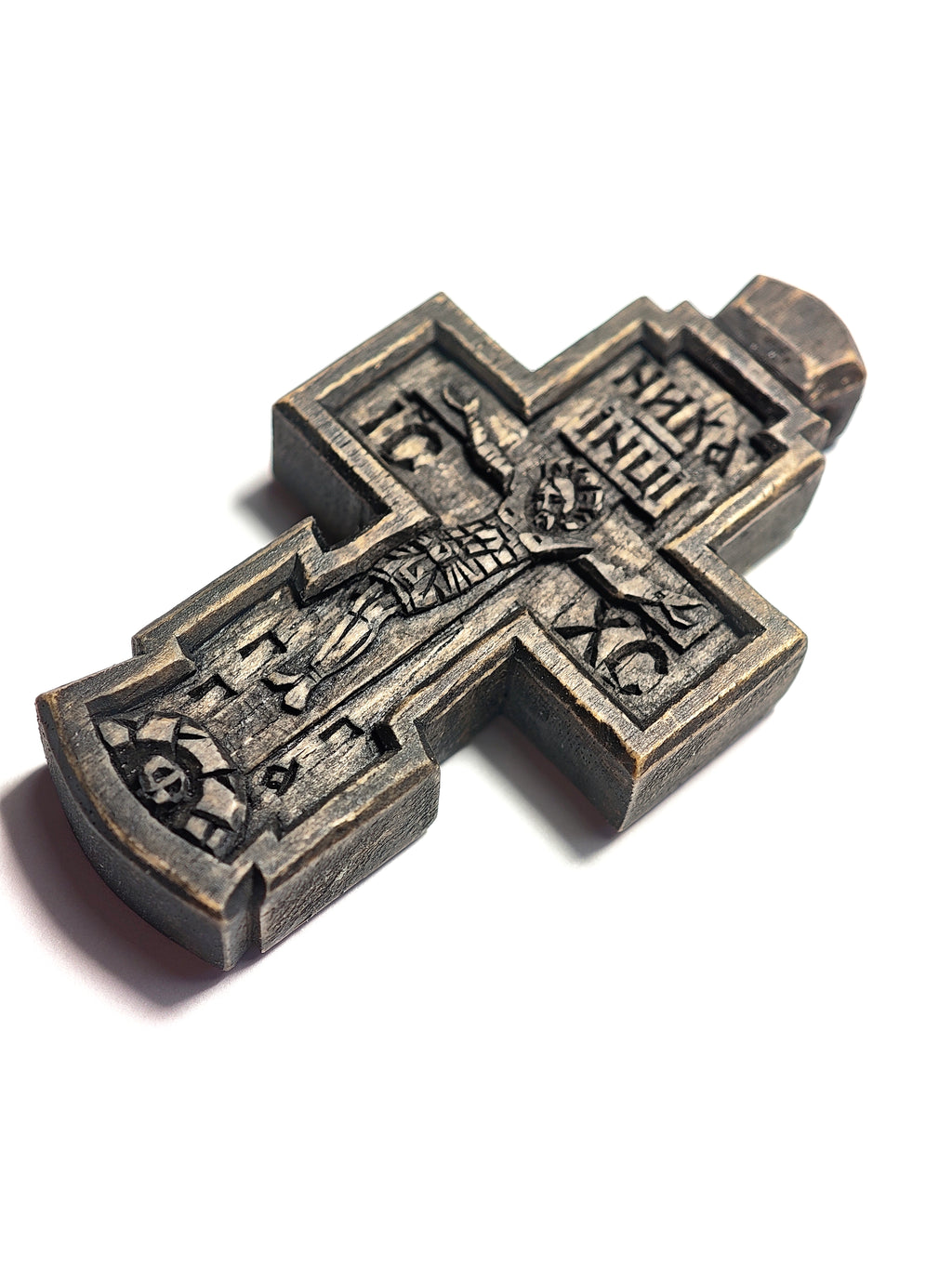 Handmade Waxed Walnut Cross: Wood Carving