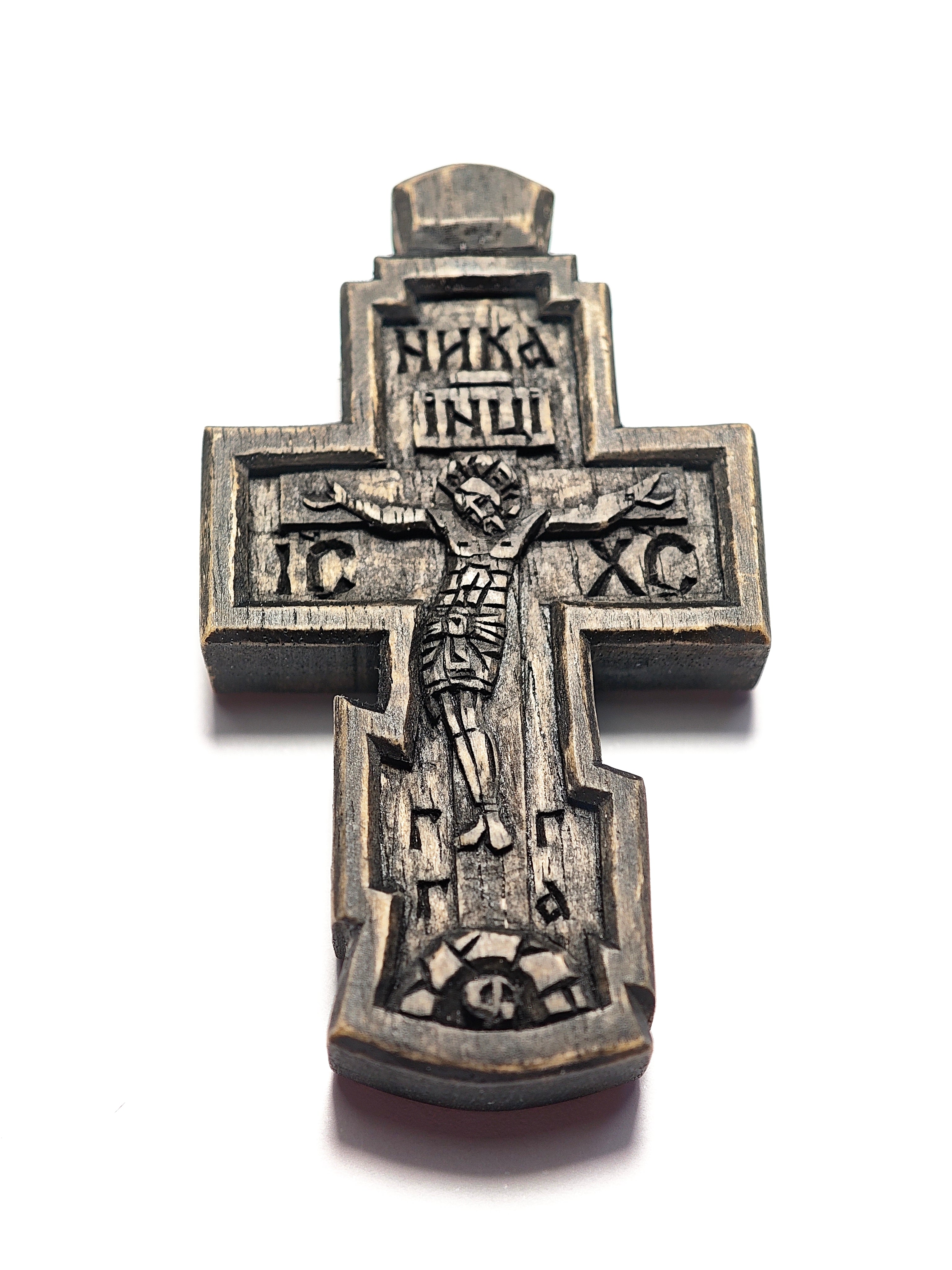 Handmade Waxed Walnut Cross: Wood Carving