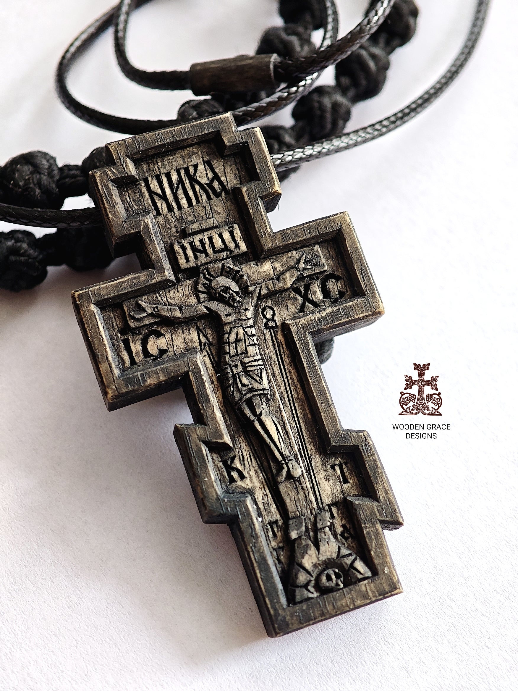 Hand Carved Wooden Orthodox Cross – Walnut Wood, Christian Pendant, Religious Gift, Symbol of Faith